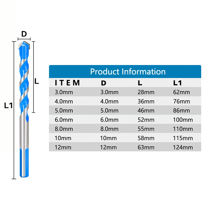 Glass Drill Bit 3-12mm Triangle Bit for Ceramic Tile Concrete Brick Wood Drilling