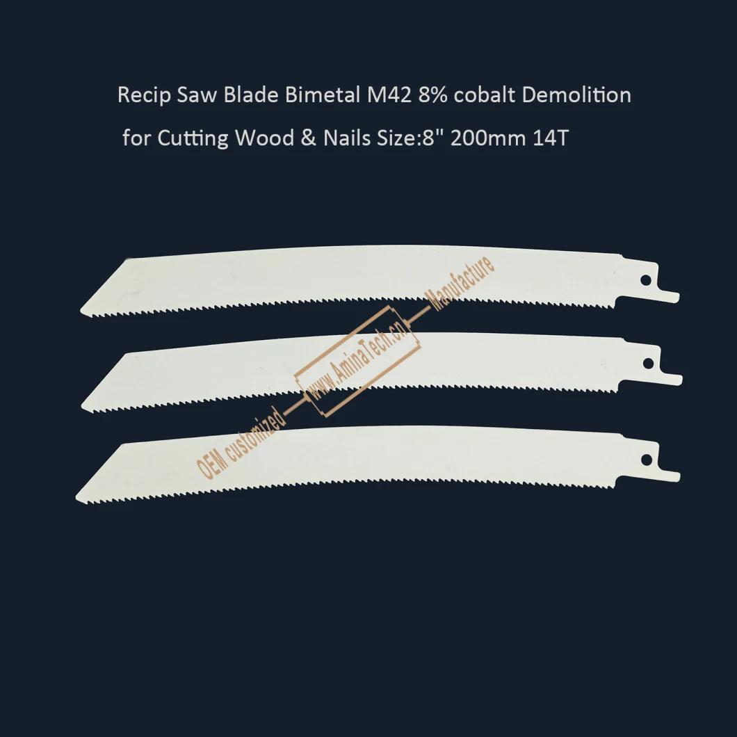 Recip Saw Blade Bimetal M42 8% cobalt Demolition for Cutting Wood & Nails 8" 200mm14T
