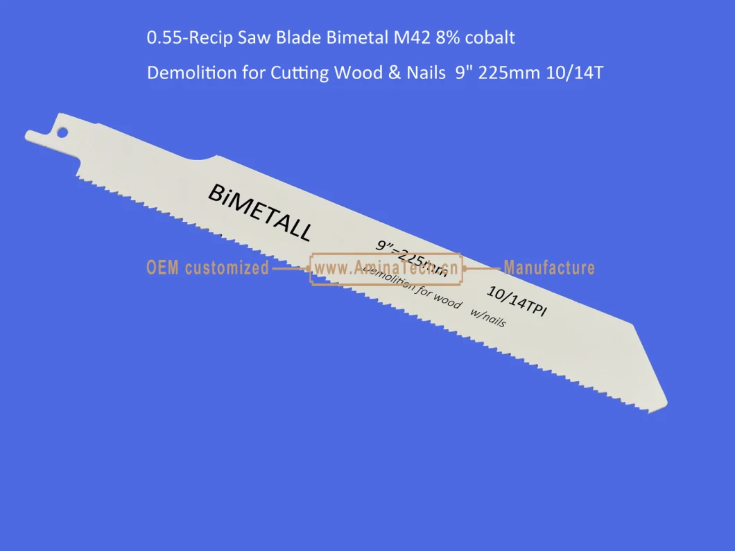 Reciprocating,Recip Saw Blade Bimetal M42 8% cobalt Demolition for Cutting Wood & Nails 9" 225mm 10/14T,Sabre Saw