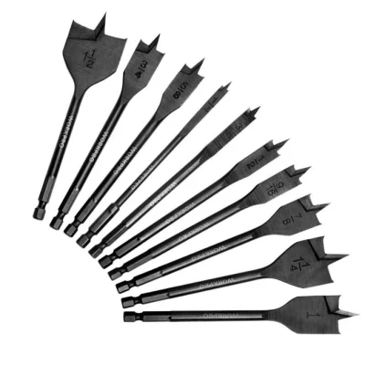 Conjunto de brocas Spade - revestimento preto, aço carbono premium, brocas planas para trabalhar madeira, brocas variadas